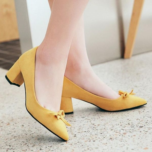 

fanyuan spring ol shoes women pumps flock pointed toe bow-knot office ladies dancing party wedding footwear size 34-43 dress, Black