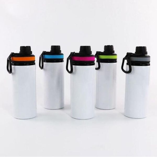 Sublimation Aluminiumrohlinge Wasserflaschen 600 ml hitzebeständiger Wasserkocher Sportbecher weiße Deckelbecher mit Griff Großhandel