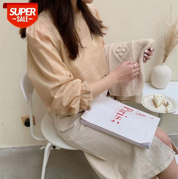 

li zhiqi japanese spring women's round neck lace long sleeve loose sen pullover shirt 110397 #lg7h, Black;gray