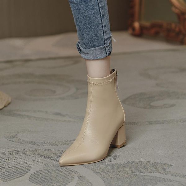 

boots shoes women's autumn luxury designer boots-women zipper winter footwear ladies mid calf fashion pointy rubber 2021 med, Black