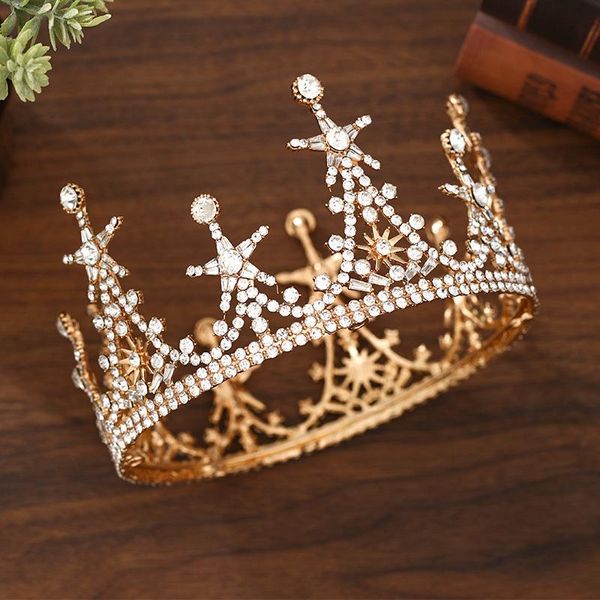 Clipes de cabelo Barrettes Crystal Wedding Star Gold Bridal Tiaras Round Crowns for Bride Women Women Head Band Barroce Rhinestone Accessories Pageant