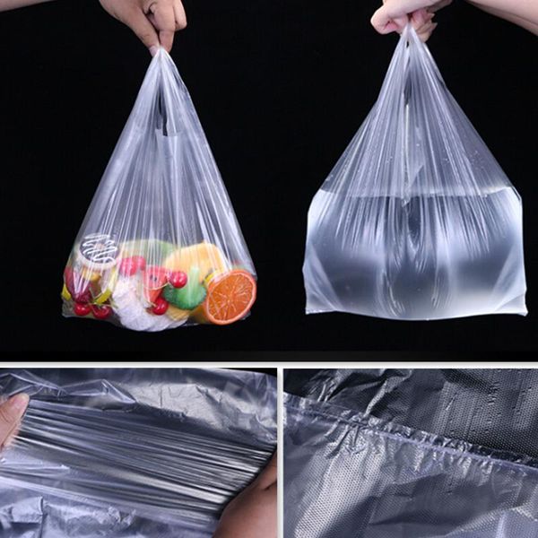 

gift wrap useful plastic shopping bag 100pcs transparent supermarket bags with handle food packaging