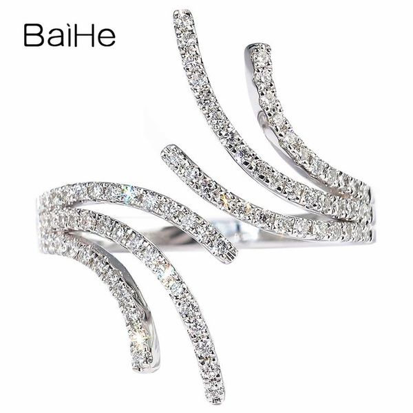 

cluster rings baihe solid 14k white gold 0.36ct h/si round natural diamonds wedding women trendy fine jewelry gift beautiful diamond ring, Golden;silver