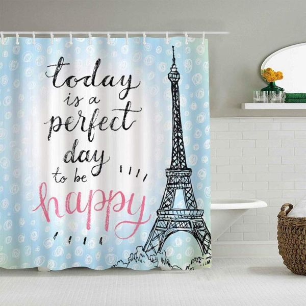 

shower curtains curtain perfect day eiffel tower polka dot handwriting typography sketch paris waterproof bath hooks included