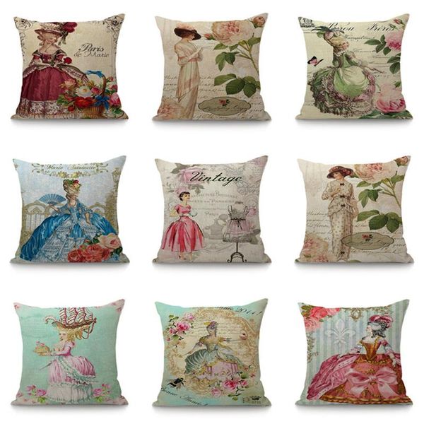 

european lady's portrait decorative pillows for sofa car chair cushion cover fashionable retro pillow case home decor 45x45cm cushion/d