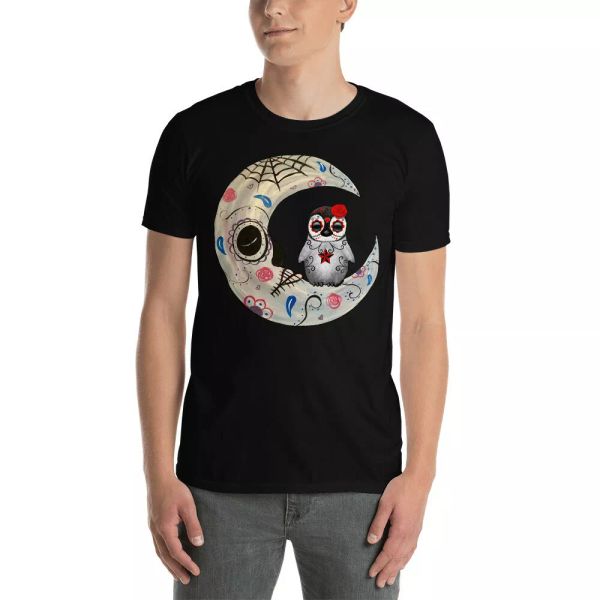 

owl sugar skull sitting on scary moon matching halloween shirt, White;black