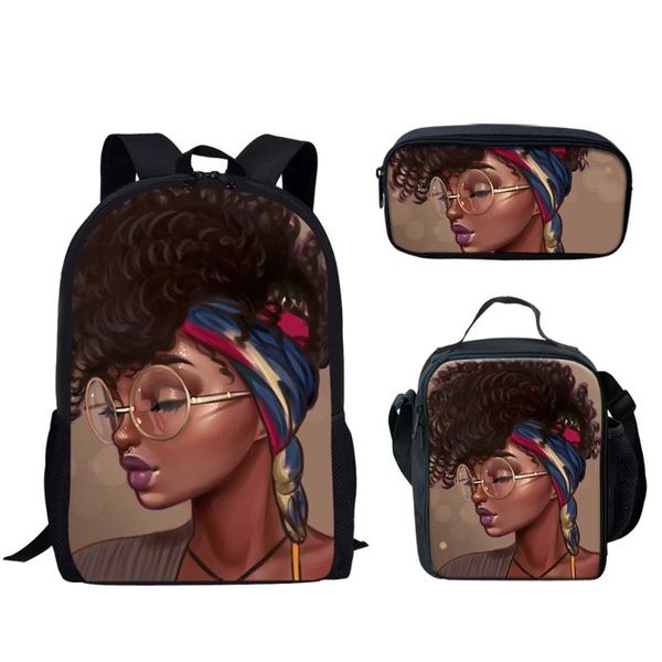 

backpack kuiliu 2021 schoolbags fashion 3d print african woman 3 pcs/set rucksack lunchbag pen bag