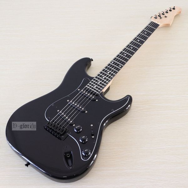 

black electric guitar 6 strings style full basswood body wood high gloss finish