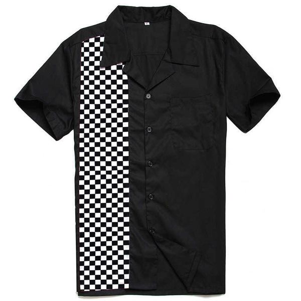 Camicetta Abito da uomo con camicia a scacchi Camicie a mosaico firmate da uomo a maniche corte Abito abbottonato Camiseta di grandi dimensioni Retro Hombre 210527