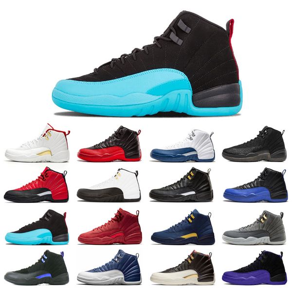 

with box 12s basketball shoes 12 for man black purple bulls dark grey fiba flu game french blue wings utility university gold michigan size