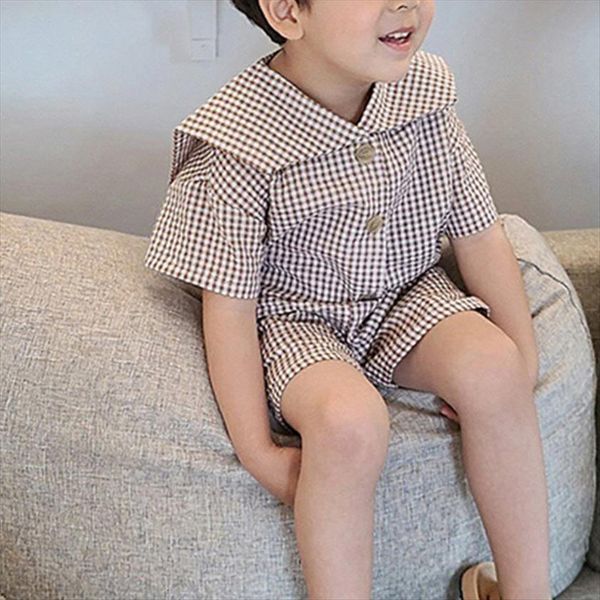 

summer plaid suit clothing sets kids clothes children boy set short 2pcs for boys, White