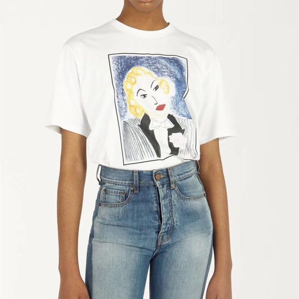 

women's t-shirt short sleeve white loose graffiti portrait o-neck 2021 summer ladies casual tshirt