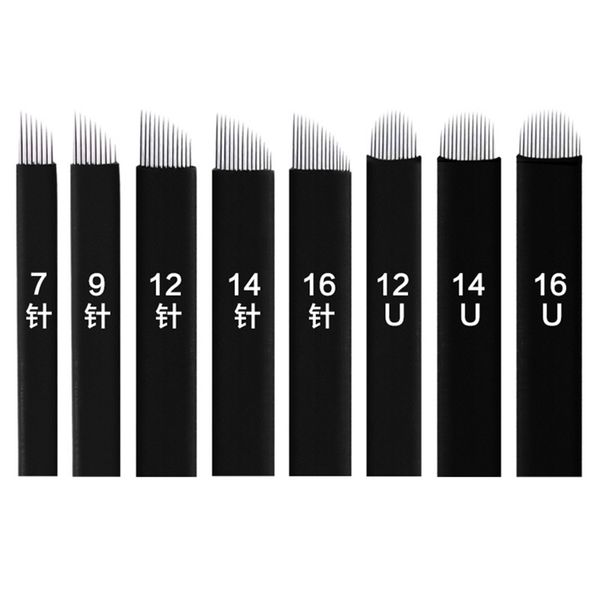 100 pezzi NANO nero 0,18 mm lamina a forma di U 9 12 14 16U 18U aghi per microblading per forniture di trucco permanente lame manuali per sopracciglia 211229