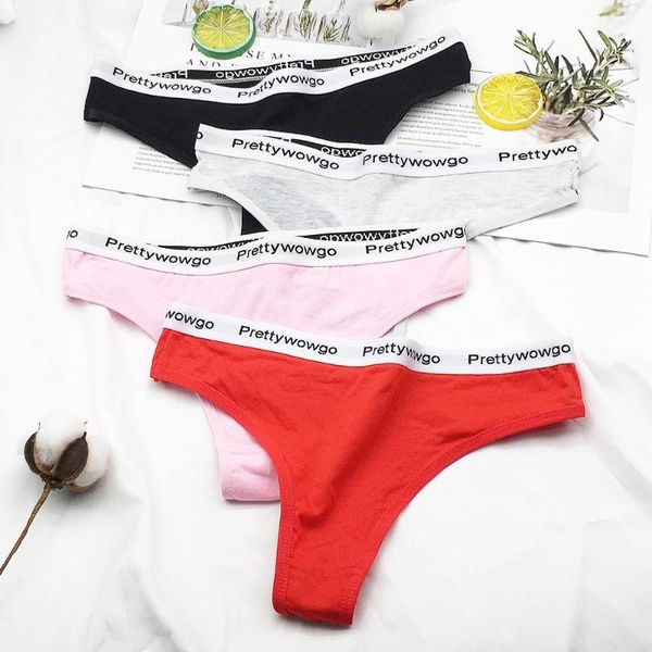 

women's panties 3 pcs / lot solid color g string cotton thongs, Black;pink