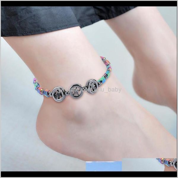 

jewelry delivery 2021 circle five star pendant black stone bead anklet ab color health care magnetic anklets for women will and sandy drop s, Red;blue