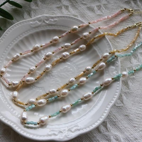 

chains ins style female necklace chain niche design simple fashion acrylic pearl stitching for women girls, Silver