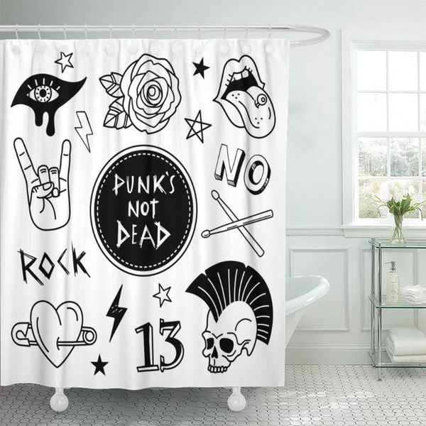 

shower curtains punk patches collection of and rock music badges symbols curtain waterproof polyester fabric 60 x 72 inches set with hook