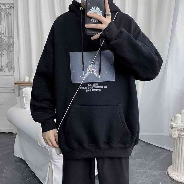 

hooded sweater autumn and winter american street fashion brand ins men's coat handsome loose trend versatile hip hop, Black