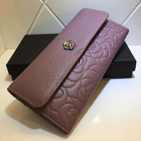 

women's wallet leather 2021 first layer cowhide long card holder coin purse clutch wallets1, Red;black