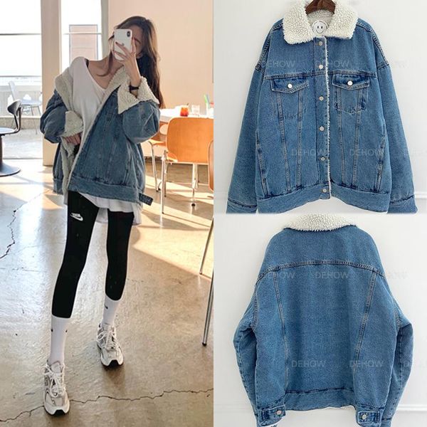 

women's jackets chic south korea net red fashion handsome bf lazy wind splicing lamb hair with cashmere warm cowboy coat female, Black;brown