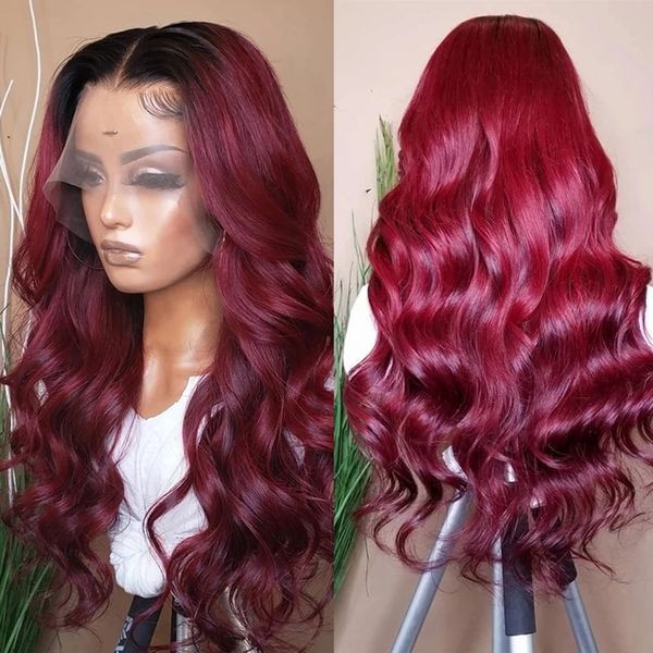 

perruque ombre burgundy red lace front wig long deep body wave synthetic wigs for women cosplay, Black