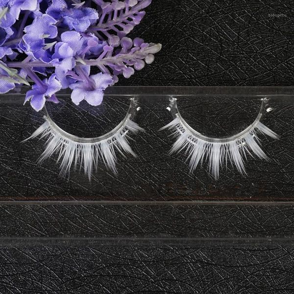 

pair white fake eyelashes cosplay makeup natural long cross stripe false maquiagem1