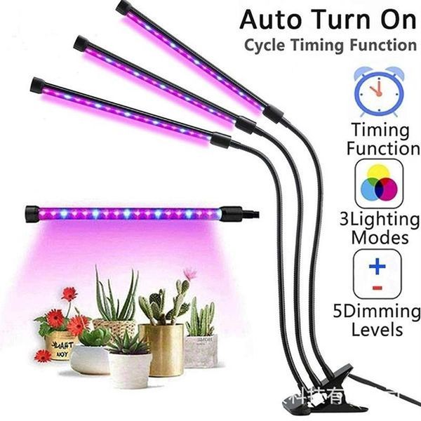 

grow lights single/double/triple head led lamp clip-on desk usb indoor plant flower growing light for home