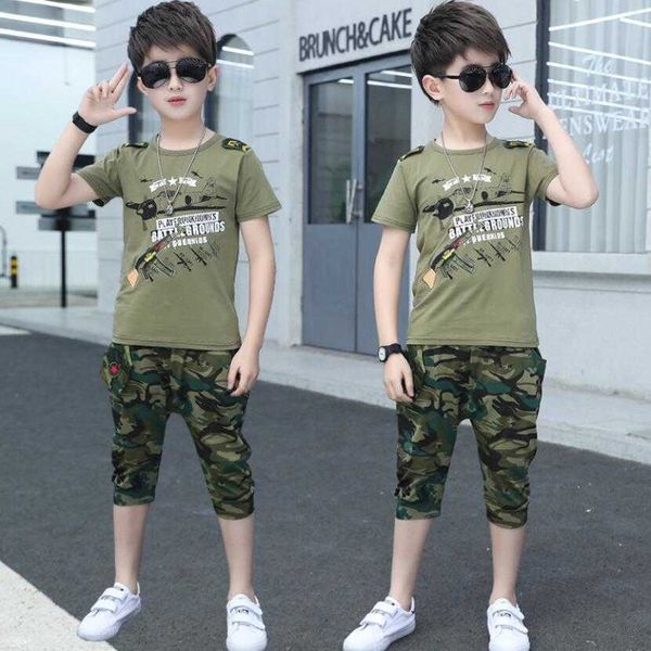 

baby boys camouflage clothes sets 3-13t kids summer t shirt+shorts 2pcs/set army costuming for boys sport clothes children shirt x0802, White