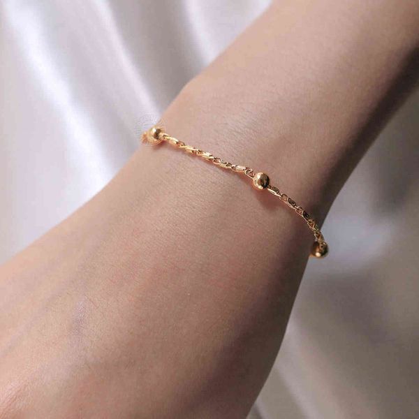 585 Bracciale in oro rosa riempito con perline a sfera per donne Ragazze Catena a maglie satellitari Gioielli di moda Regali 20cm Dcb66