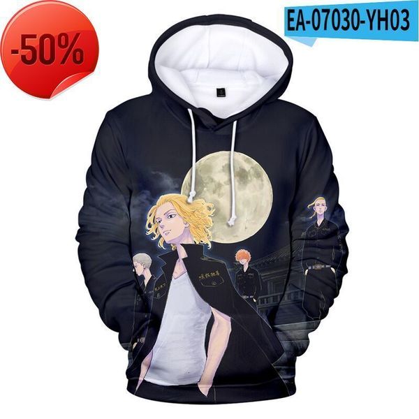

2021 new sweatshirts wholesale tokyo avenger surrounding 3d digital printing men's and women's casual hooded sweater, Black