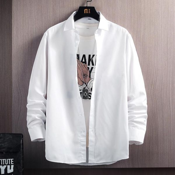 

men's dress shirts simple solid long sleeve shirt business casual loose coat men size s-4xl drop, White;black