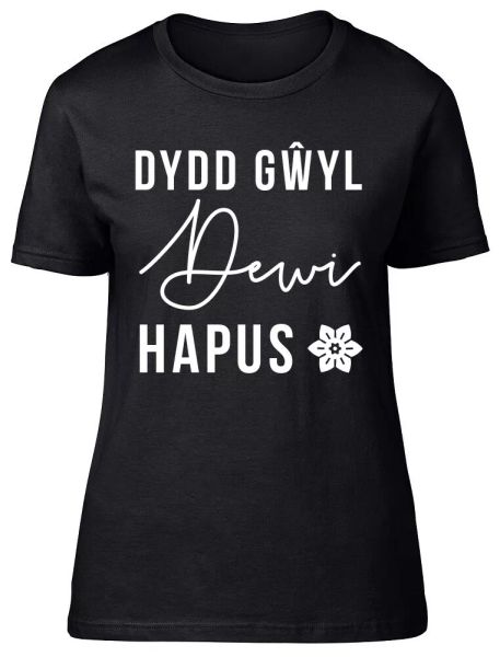 

happy st david's day in welsh fitted womens ladies t shirt, White;black