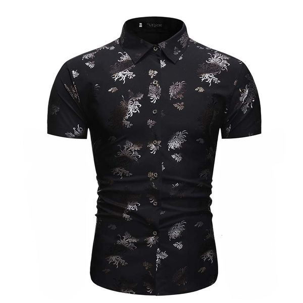 

men's shirt 2020 summer european men's fashion casual large gilded short sleeve shirt cs110, White;black