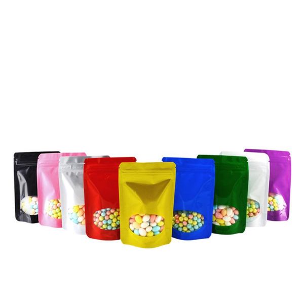 

storage bags 100pcs/lot 16x24cm glossy stand up aluminum foil with clear window bag mylar dry flowers self seal package