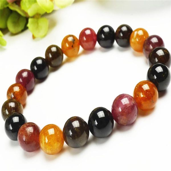 

beaded, strands 10mm colorful natural tourmaline bracelet women female stretch charming crystal stone round bead, Black