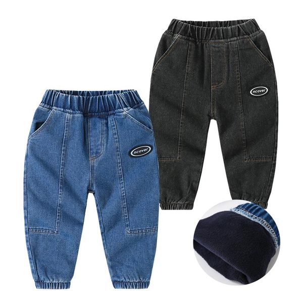

jeans winter fleece pants for boys kids denim girls children outfit clothes, Blue