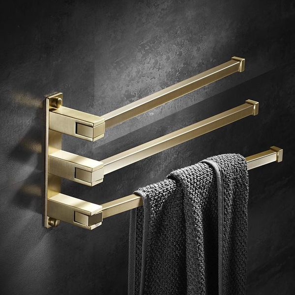 

towel racks soild brass bathroom bar/holder/ rack rotatable move fold wall mounted nail punch 3-5 bars bath hardware brushed gold 33cm