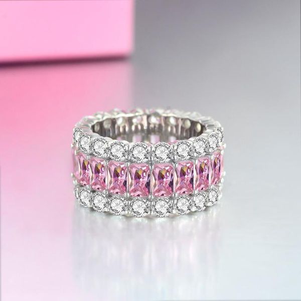 

cluster rings s925 sterling silver jewelry high-level simulation moissan diamond pink ring temperament wedding, Golden;silver