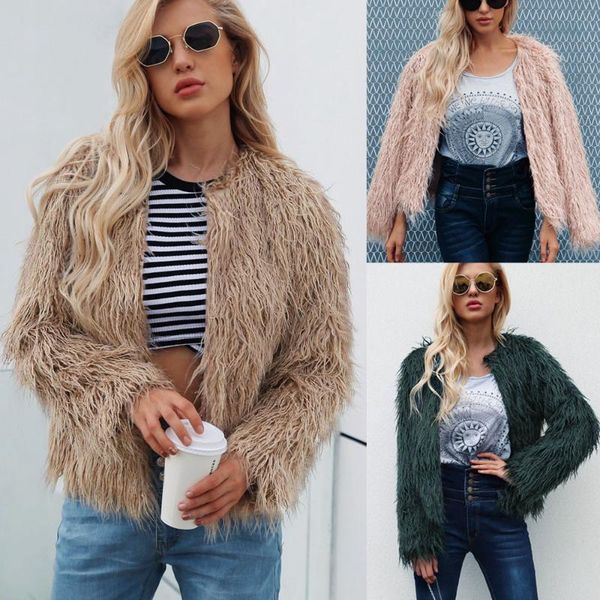 

women's fur & faux autumn and winter short round neck jacket women fashion coat, Black