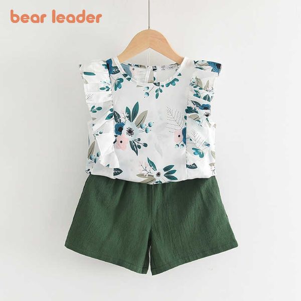 

bear leader kids girls floral clothes 2021 fashion baby girl flower ruffles vest and shorts outfits 2pcs children clothing sets y0909, White