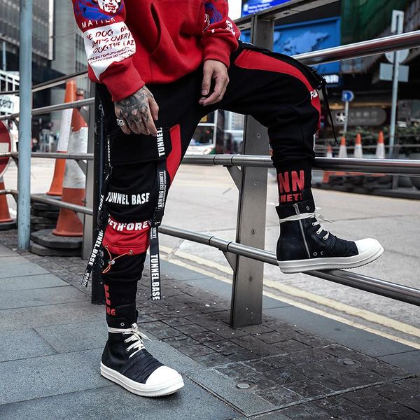 

men's pants 2021 high street ruched pocket men, Black