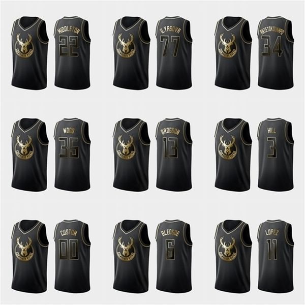 

09milwaukee\rbucks\rmen eric bledsoe khris middleton giannis antetokounmpo brook lopez\rnba black custom golden edition jersey