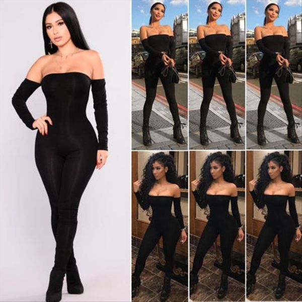 

autumn off shoulder clubwear playsuit womens rompers bodycon long trouser, Black;white