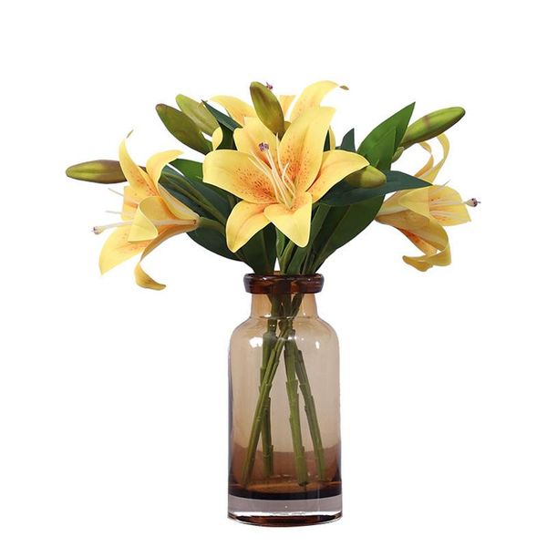 

decorative flowers & wreaths 1pc yellow lily artificial silk flower heads scrapbooking for home wedding birthday decoration fake