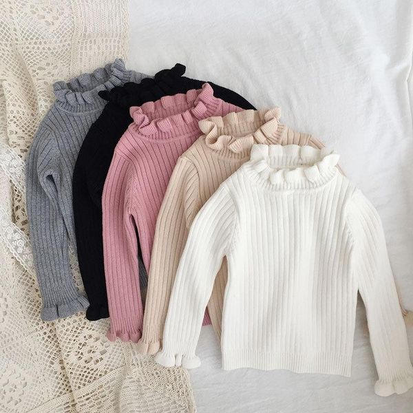 

pullover cute baby sweaters for girls turtleneck ruffles long sleeves toddler infant knitted pullovers born clothes, Blue