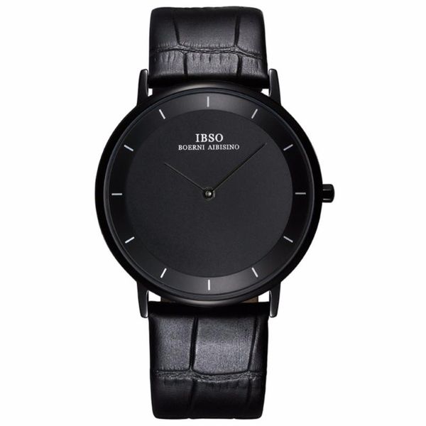 

wristwatches ibso simple sytle mens fashion watches all black steel analog genuine leather strap casual waterproof 2221, Slivery;brown