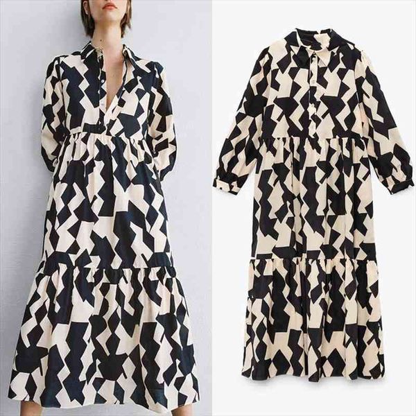 

za print midi dress woman shirt dress women summer ruffle long sleeve casual dresses ladies ruched vintage long, Black;gray