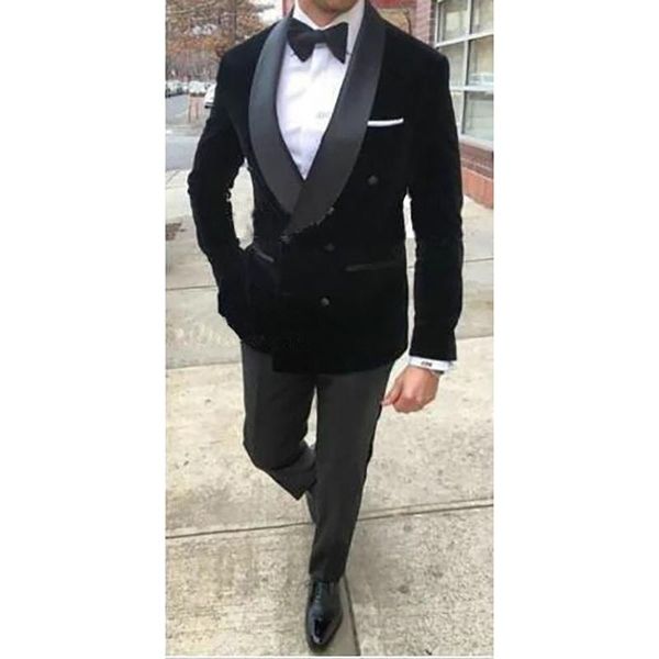 

men's suits & blazers classic double breasted black velvet suit men set fashion tailored made bridegroom marriage wedding tuxedo blazer, White;black