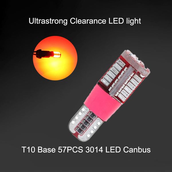 

50pcs red t10 12v w5w 3014 57smd led canbus error car bulbs for 192 168 194 2825 side marker lights interior lamps
