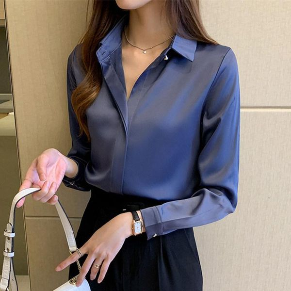 

women's blouses & shirts silk women white shirt long sleeve blouse office lady satin plus size woman basic top